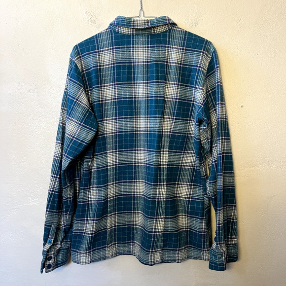 PATAGONIA Roustabout 100% Organic Cotton Flannel Shirt Teal Blue Plaid Women's M - Picture 4 of 7